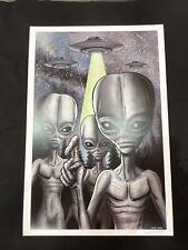 Roswell Gray Aliens UFO X Files Cartoon Characters Print signed by artist Frank picture