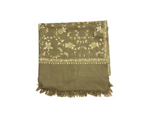 Stunning Green Embroidered Pashmina Scarf Shawl Crewel Wool Fringe 43X76 Woven picture