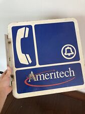 Vintage Ameritech Bell Pay phone 2 Sided Telephone Sign Metal & Wall Bracket picture