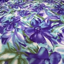 Vtg 80s Floral Fabric Bold Watercolor Print Purple Aqua Green White 3.4 Yds x 44 picture