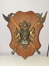 Coat of Arms Brass Metal Sword Shield Lion Crest Wall Hanging~15x10 picture