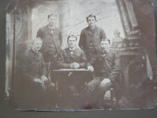 Antique 1890s LARGE 4X5 Tintype Victorian 5 Gentleman Meeting American Frontier picture