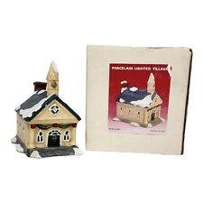 Vintage 90s Christmas Snow Village House Porcelain Lighted Church Original Box picture