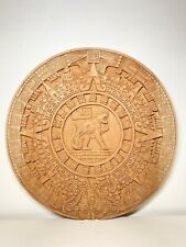 Aztec Calendar Hand Carved Cedar Wood Natural Highly Detailed Excellent Crafted picture