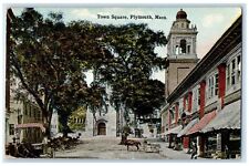 1914 Town Square Shops Trees Scene Plymouth Massachusetts MA Unposted Postcard picture