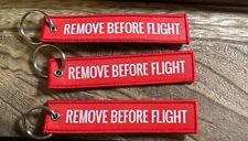 3 PACK Remove Before Flight Keychain |  MADE in USA durable red canvas pilot picture