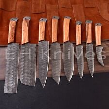 8 pcs CUSTOM HANDMADE CHEF SET DAMASCUS FORGED STEEL KITCHEN KNIFE W/ Leather picture