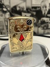Zippo Brass Armor Lucky Cat Lighter With Red Inlaid Jewel, 49802, New In Box picture