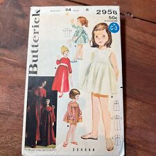 Vintage 60s Butterick 2958 Girls High Waisted Dress Youth Size 6 Sewing Pattern picture
