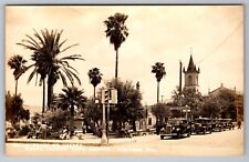 Vintage RPPC Plaza de Juarez Taxi Stand, 1930s Sedans, Food Vendor street scene picture