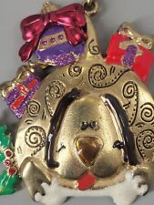 Vintage Chico's Holiday Christmas Ornament Dog with Presents Goldtone Very Rare picture