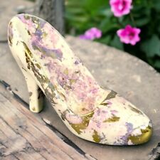 Vintage Ceramic Shoe Figurine High Heel 3.75” in White Pink Gold Figurine Decor picture