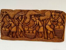 Hand Made Wood Carved Panel African Scene  Rustic 3D 21''x11