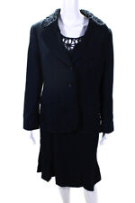 Escada Womens Two Button Notched Lapel Open Back Dress Suit Navy Blue Size IT 42 picture