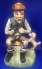 Vintage Bisque Old Man Sitting w/ Pipe & Puppy Dog Figurine picture