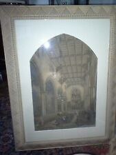 Vintage Cathedral  Copper Engraving Extra Large Shaped Framed & Matted  24 x 16
