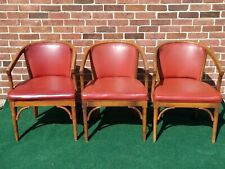 3 MCM Shelby Williams Red Vinyl Upholstered Arm Chairs Bamboo Look Restoration picture
