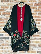PLUS SIZE BOHO Black EMBROIDERED KIMONO CARDIGAN DUSTER One Size fits up to 1X picture