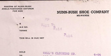 1939 NUNN-BUSH SHOE CO MILWAUKEE WALLS CLOTHING ORRVILLE  BILLHEAD INVOICE Z306 picture