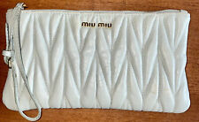 Miu Miu Materasse Light Green Gold Logo Zip Wristlet Envelope Pouch Designer picture
