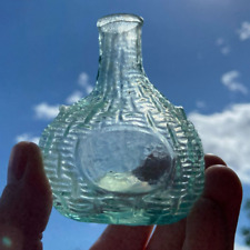 Antique Blown Glass Open Pontil Basket Weave Textured Perfume Bottle picture