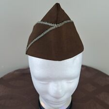Vintage US Army Chocolate Brown Garrison Cap Light Blue Infantry Piping Sz 7 1/8 picture
