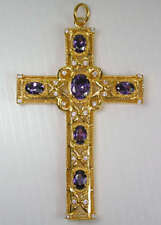 AMETHYST YELLOW GOLD BISHOP CROSS PECTORAL PENDANT BISHOP NEW CHRISTIAN COSTUME picture