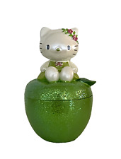 Vintage 2002 Sanrio Hello Kitty Green Apple Trinket Box Glitter Y2K 3.75