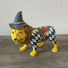 RARE Unique Yellow Bavarian Lion Figurine Checkered Flag Resin Statue With Hat picture