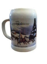 Stetson Limited Ed. Beer Stein Mug Western Hat Cowboy Horses Snow 5 1/4” Holiday picture