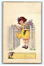 1924 Birthday Good Wishes Girl Dress With Bouquet Of Flowers Vintage Postcard picture