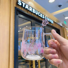 Starbucks Pink Sakura Glass Coffee Mug Cup Set with Stick picture