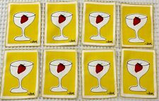 8 Vintage Vera Neumann Cocktail Napkins Martini Glass Strawberry Yellow White picture