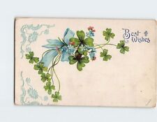 Postcard Clover Flower and Ribbon Art Print Best Wishes Greeting Card picture