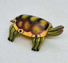 Vintage Hollow Wood Carved Turtle Figurine Hand Painted 4.5” Art Decor 31 picture