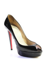 Christian Louboutin Womens Stiletto Platform Peep Toe Pumps Black Patent Size 40 picture