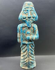 Near Eastern Ancient Old Blue Glazed Ceramic Sumerian Artifacts King Statue Figu picture