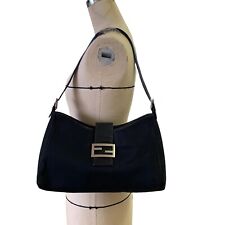 Fendi FF Logo Baguette Shoulder Bag Vintage Jersey Black Authentic picture