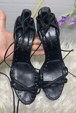 Manolo Blahnik Size 37.5 Black Leather Ankle Strap Shoes picture
