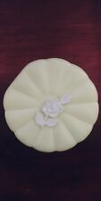 Vintage Vanitee by Menda Yellow Hinged Round Dusting Powder Box with Puff picture