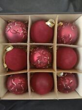 Set of 9 Rachel Zoe Glass Ornaments 3” Dark Red 4 are Fuzzy New in Box picture