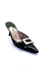 Manolo Blahnik Womens Stiletto Buckle Pointed Toe Pumps Black Patent Size 39 picture