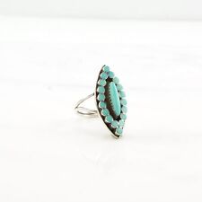 Vintage Dishta Style Silver Ring Turquoise Cluster Zuni Sterling Size 8 1/2 picture