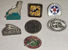 6 Travel Souvenir Pins- Gettysburg, Valley Forge, SeaWorld, Atlantis, New York picture