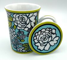 Vera Bradley Porcelain Mug w/Cover Island Blooms Blue Green Floral Design Retire picture