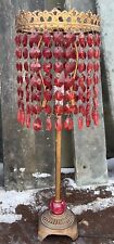 Vtg 1980's (?) Bohemian Hippie Retro Red Faux Crystal Metal Table Accent Lamp picture