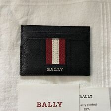 New Bally Talbyn Bovine Leather Striped Card Holder Wallet Black picture