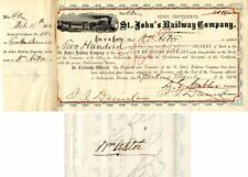 St. John's Railway Co. Issued to and signed by Wm. Astor - Autographed Stocks &  picture