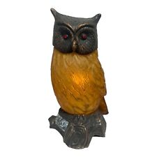 Tin Chi Amber Glass Owl Lamp Art Glass Vintage 9.5” Tall 6’ Cord Works 1996 VTG picture