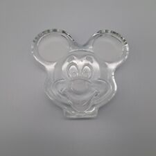 Vintage Mickey Mouse Head Clear Etched Glass Paperweight Frosted Ears picture